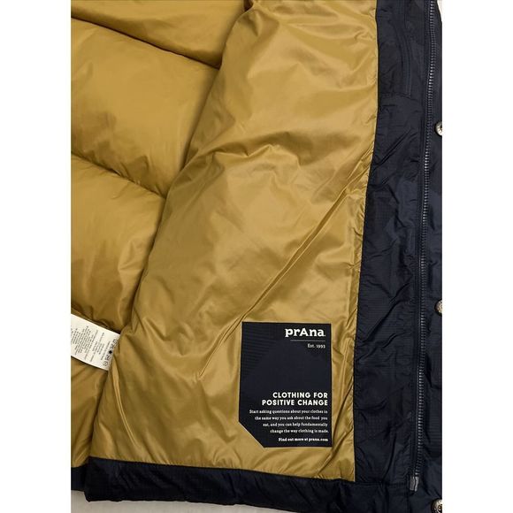 PrAna Down Puffer Vest Men Sz L Navy Blue Camo Red Slate Sleeveless Jacket $169 - Picture 10 of 11